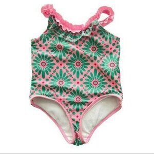 Cabana Beach Girls Toddler Size 2T One Piece Pink Green Patterned Swimsuit